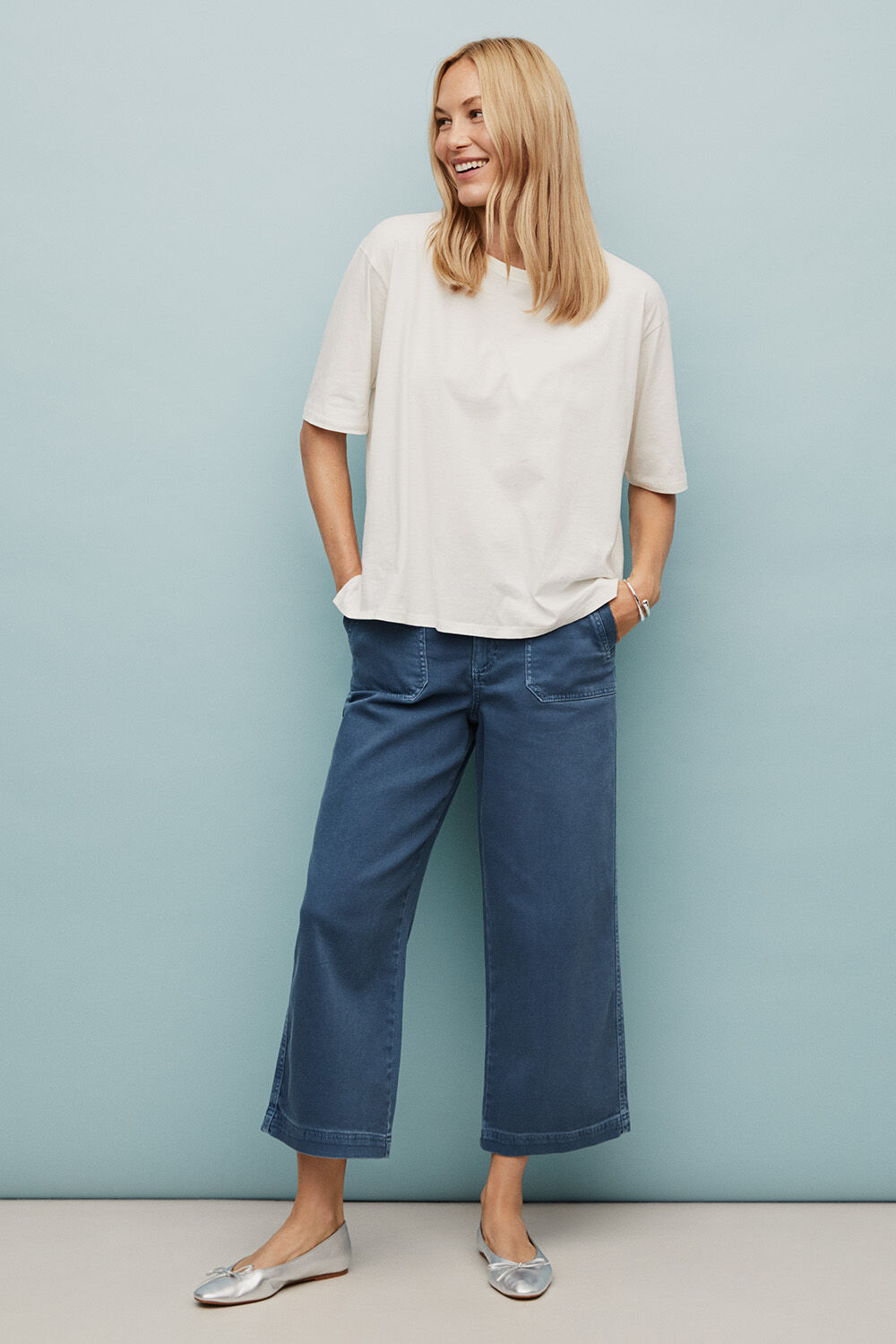 Palisse Denim Trousers - Ensign Blue, Doreann JERSEY Top - White
